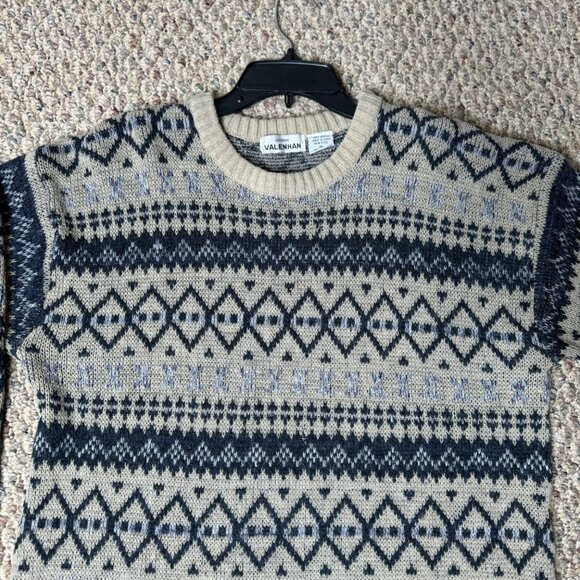 Vintage Valenhan Sweater Mens XL 100% Acrylic Beige & Navy Aztec Pattern - Picture 4 of 9